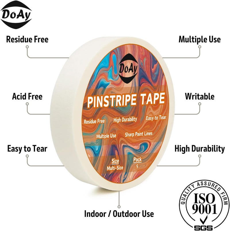 DOAY 5 Rolls Pinstripe Tape - Masking Tape 1/16", 1/8", 1/4", 1/2", 3/4" - Thin Painters Masking Automotive Tape for DIY, Car, Auto, Paint, Art, Tumblers (White) - Image 2